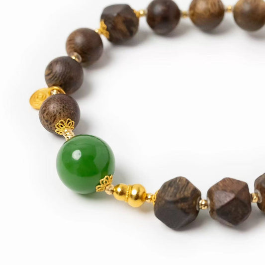 【福禄寿】奇楠沉香·碧玉鎏金手串 ——天然灵韵,奢藏本心